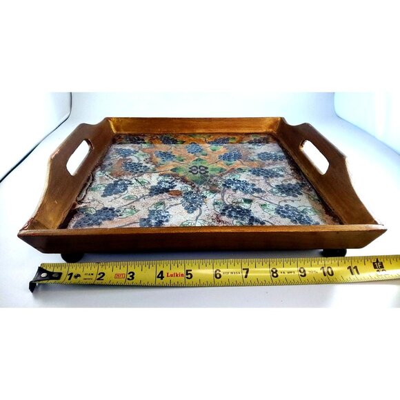 Vintage Robert M. Weiss Reverse Painted Grape Clusters Wooden Serving Tray 12x12 - Picture 11 of 13